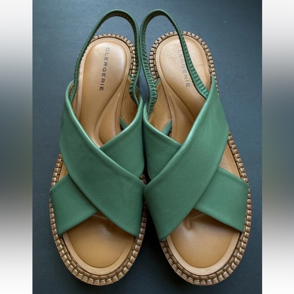 Robert Clergerie Freedom Platform Women’s Sz 8.5 Green Leather/Wood Sandals - Picture 1 of 6